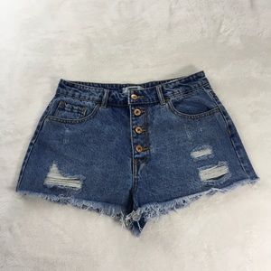 Forever 21 Distressed Button Fly Denim Shorts